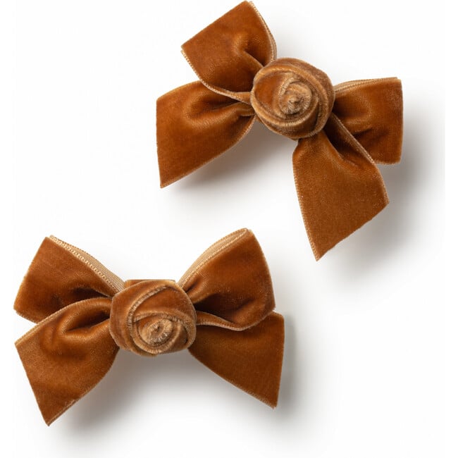 Rosette Velvet Double Clip Set, Caramel