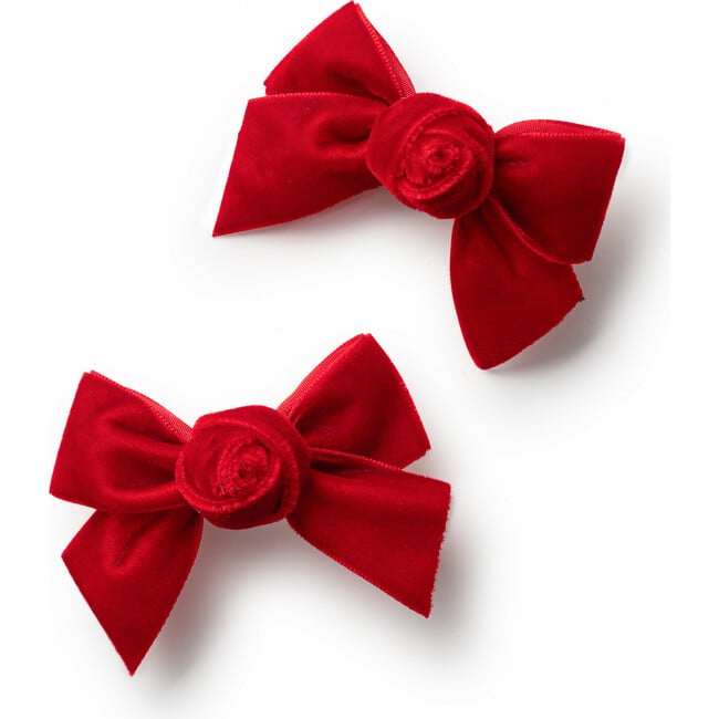 Rosette Velvet Double Clip Set, Red