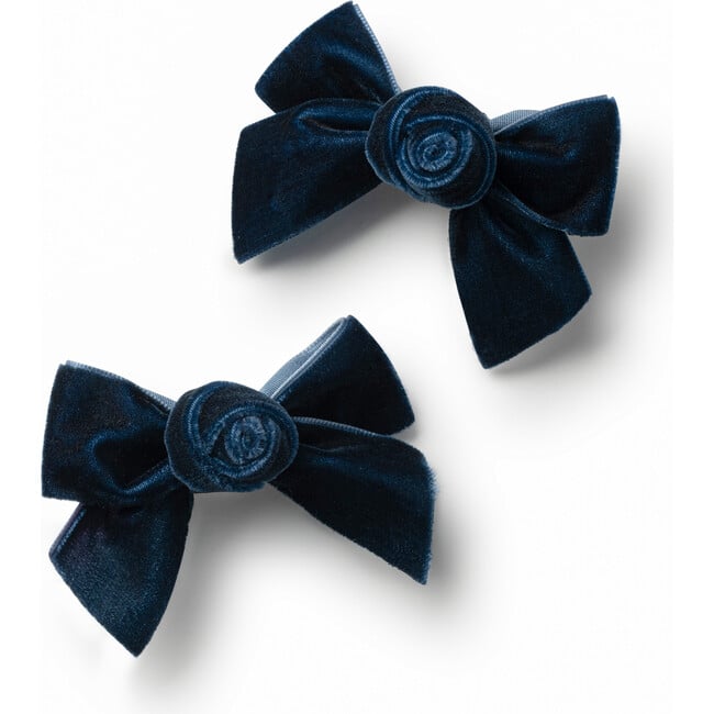 Rosette Velvet Double Clip Set, Navy - Bows - 1