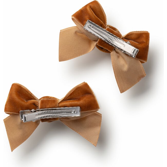 Rosette Velvet Double Clip Set, Caramel - Bows - 2