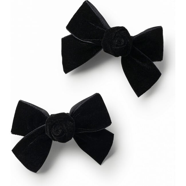 Rosette Velvet Double Clip Set, Black