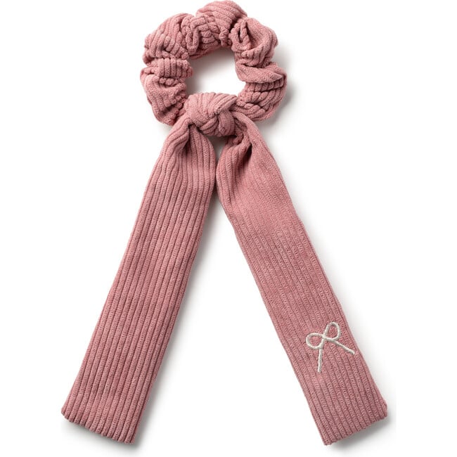 Mia Corduroy Signature Bow Logo Long Tail Scrunchie, Mauve