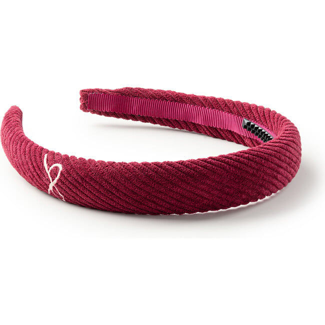 Mia Corduroy Signature Bow Logo Headband, Ruby