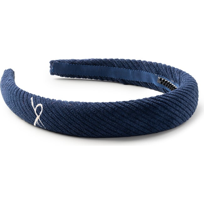 Mia Corduroy Signature Bow Logo Headband, Navy