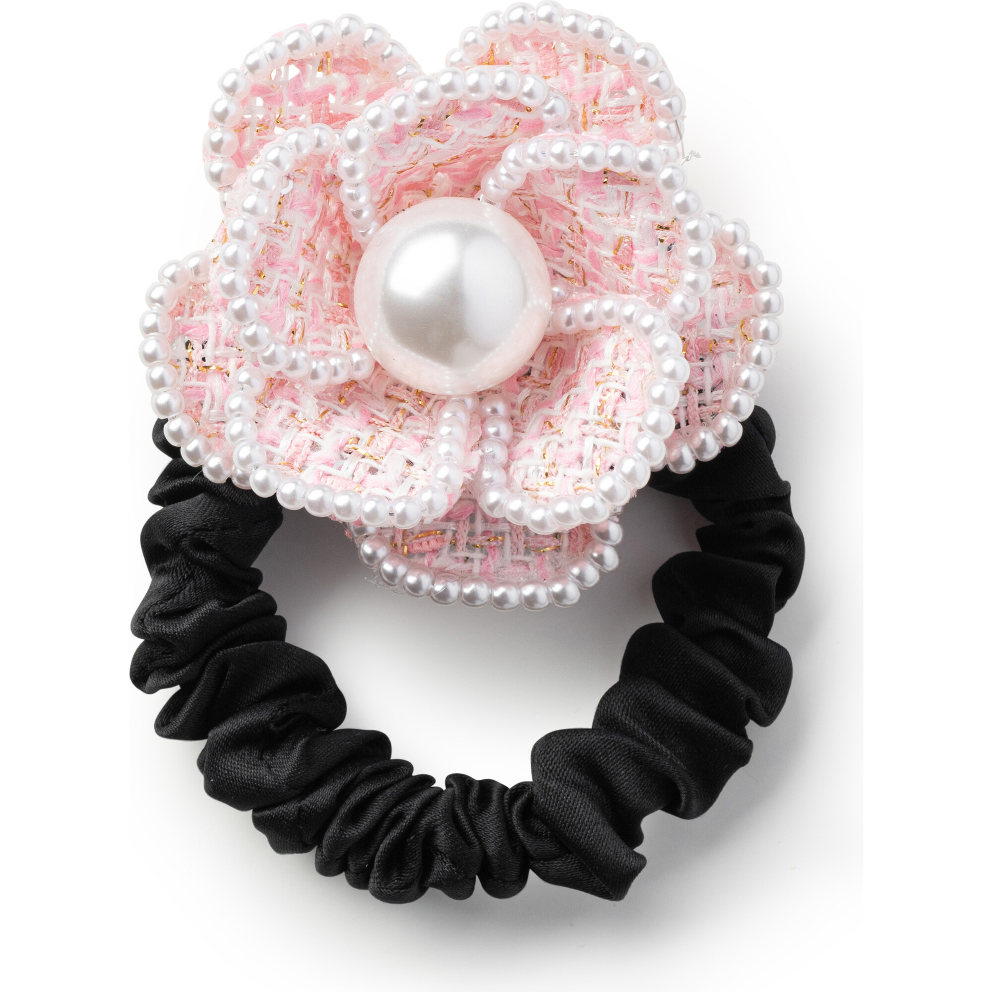 Estella Tweed Pearl Trimmed Pony, Rose - Scrunchies - 1