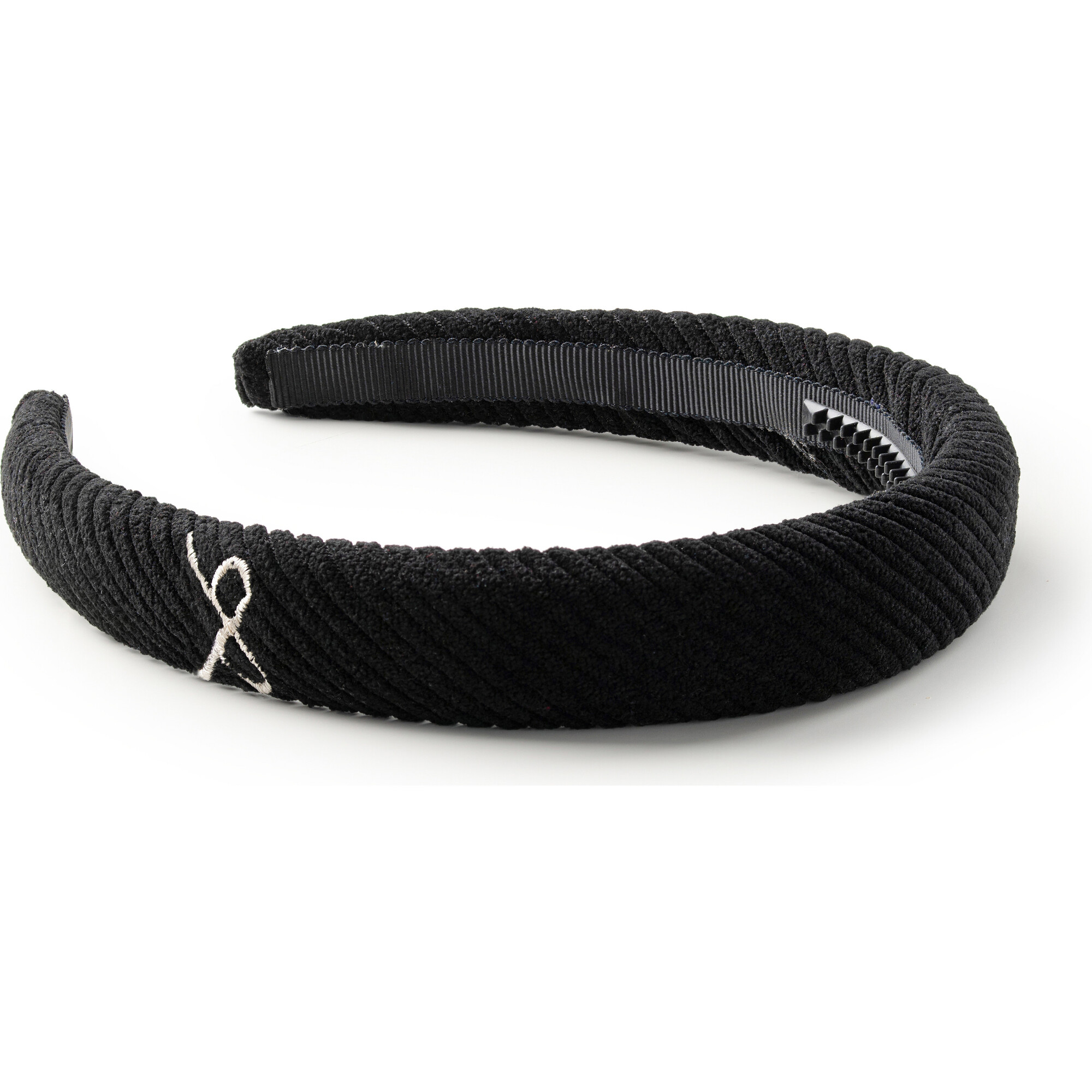 Mia Corduroy Signature Bow Logo Headband, Black - Headbands - 1