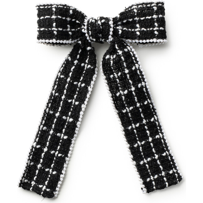 Estella Tweed Pearl Trimmed Long Tail Clip, Black