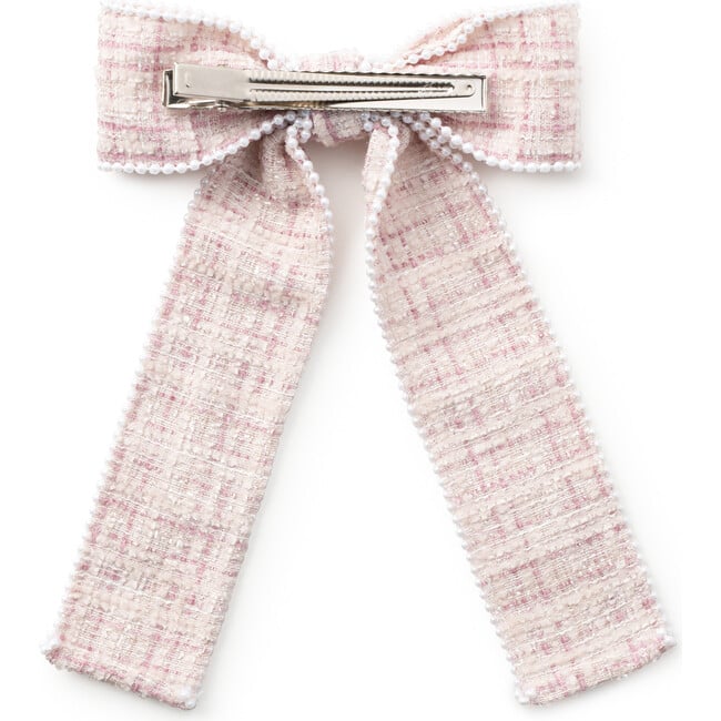 Estella Tweed Pearl Trimmed Long Tail Clip, Rose - Bows - 2