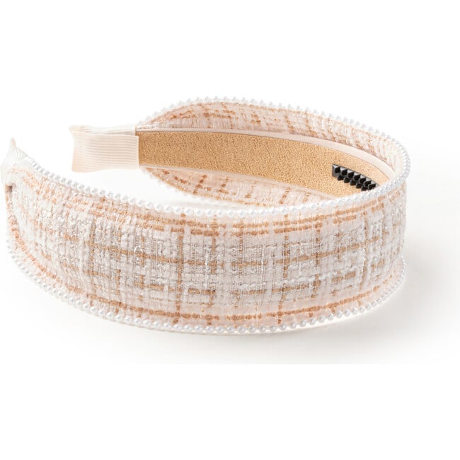 Estella Tweed Pearl Trimmed Headband, Tan/Ivory