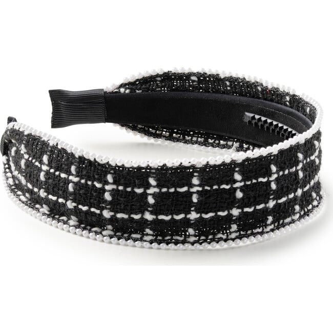 Estella Tweed Pearl Trimmed Headband, Black