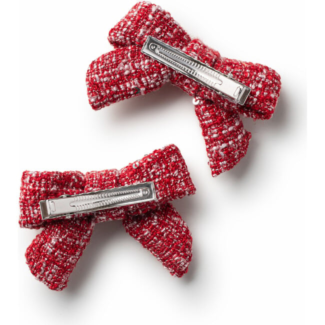 Clara Tweed Double Clip Set, Red - Bows - 2