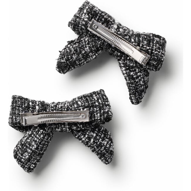 Clara Tweed Double Clip Set, Black - Bows - 2