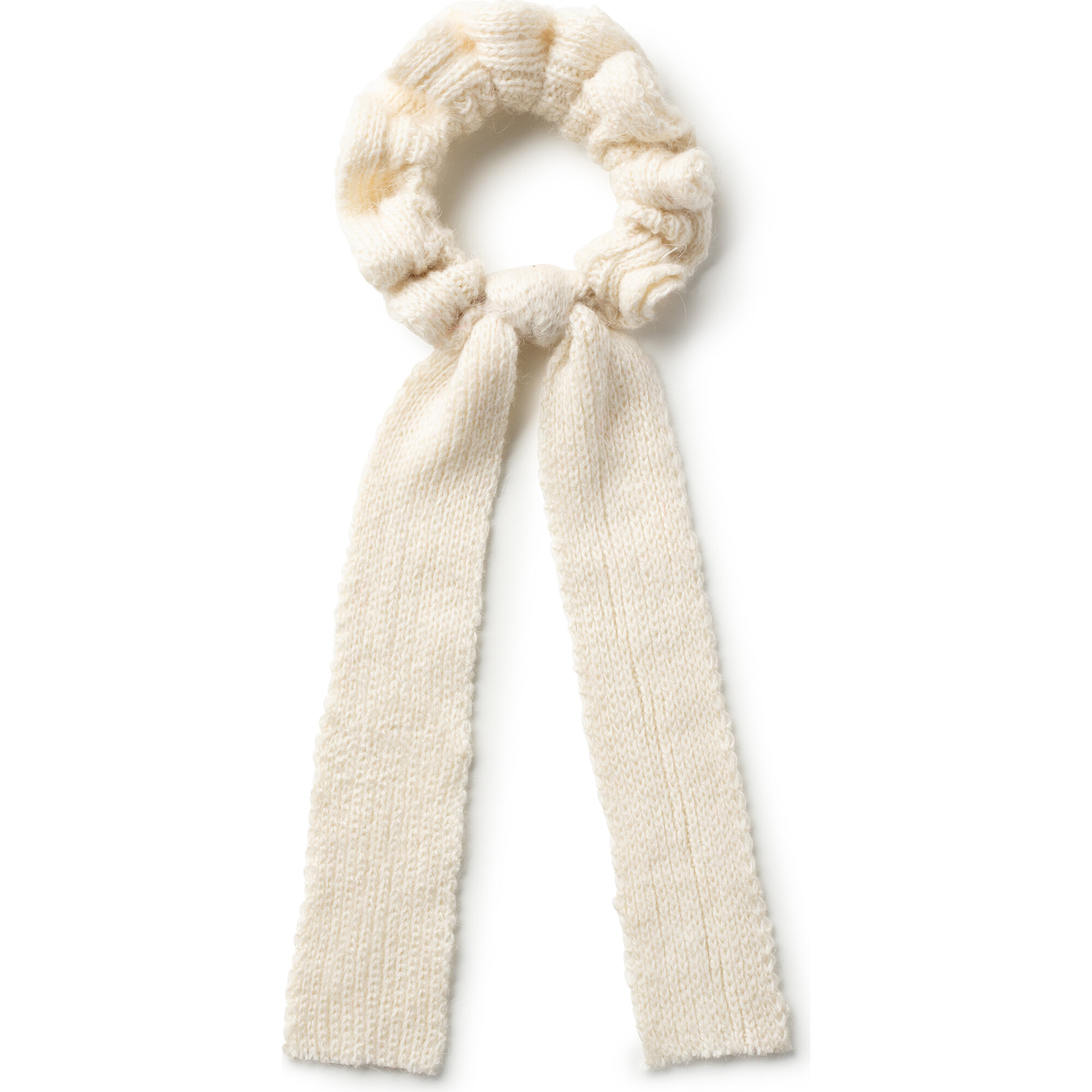 Avery Ribbed Knit Long Tail Scrunchie, Ivory - Scrunchies - 1