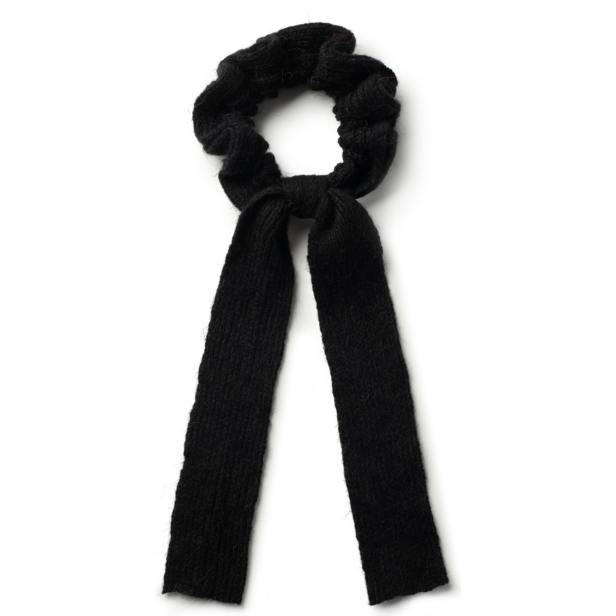 Avery Ribbed Knit Long Tail Scrunchie, Black - Scrunchies - 1