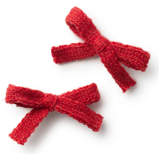 Avery Ribbed Knit Double Clip Set, Red