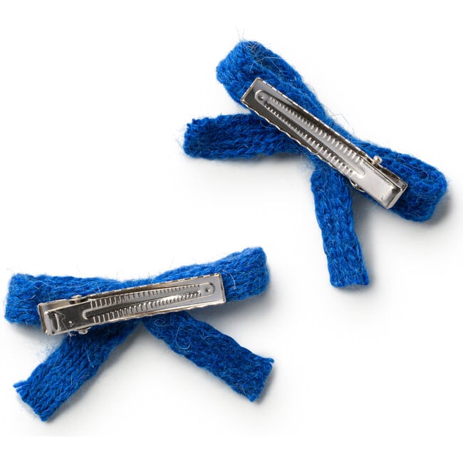 Avery Ribbed Knit Double Clip Set, Cobalt - Bows - 2