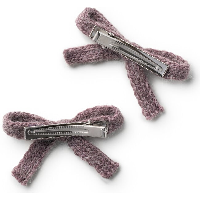 Avery Ribbed Knit Double Clip Set, Lilac - Bows - 2