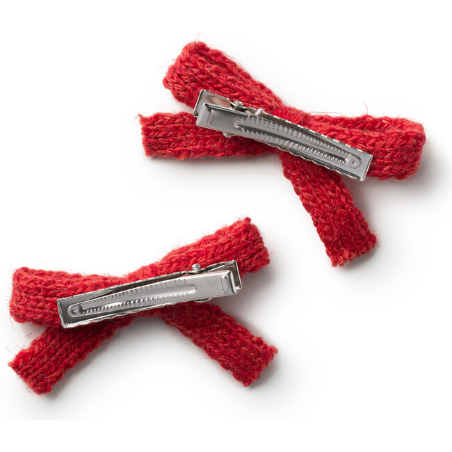 Avery Ribbed Knit Double Clip Set, Red - Bows - 2