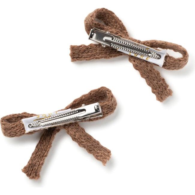 Avery Ribbed Knit Double Clip Set, Chocolate - Bows - 2