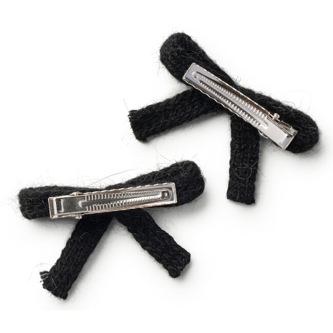 Avery Ribbed Knit Double Clip Set, Black - Bows - 2