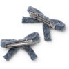 Avery Ribbed Knit Double Clip Set, Chambray - Bows - 2