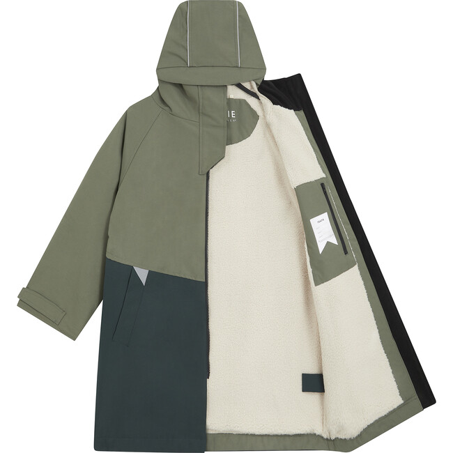 Adult Weatherproof Sherpa Lining Hooded Dry Robe, Antique Olive - Raincoats - 3