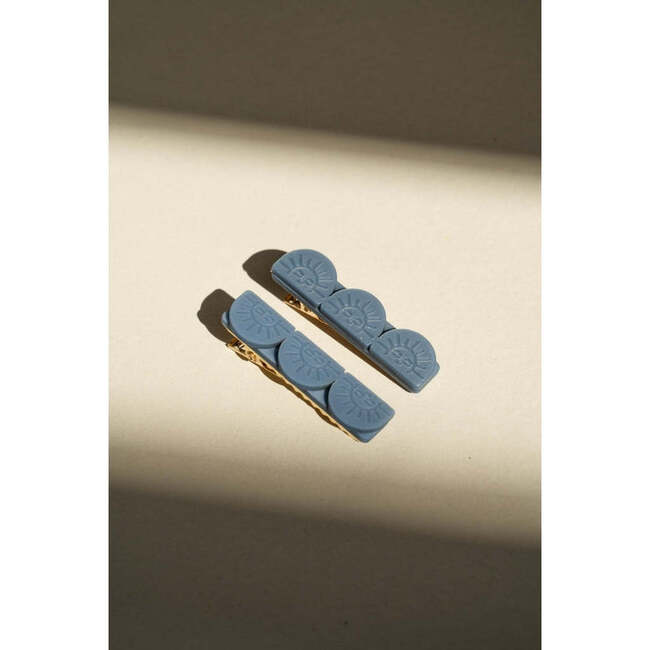 Tri Sun Bar Matte Hair Clips, Sky Blue (Set Of 2)