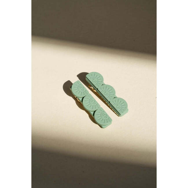 Tri Sun Bar Matte Hair Clips, Jade (Set Of 2)