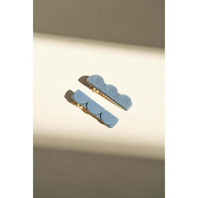 Tri Rainbow Bar Matte Hair Clips, Sky Blue (Set Of 2)