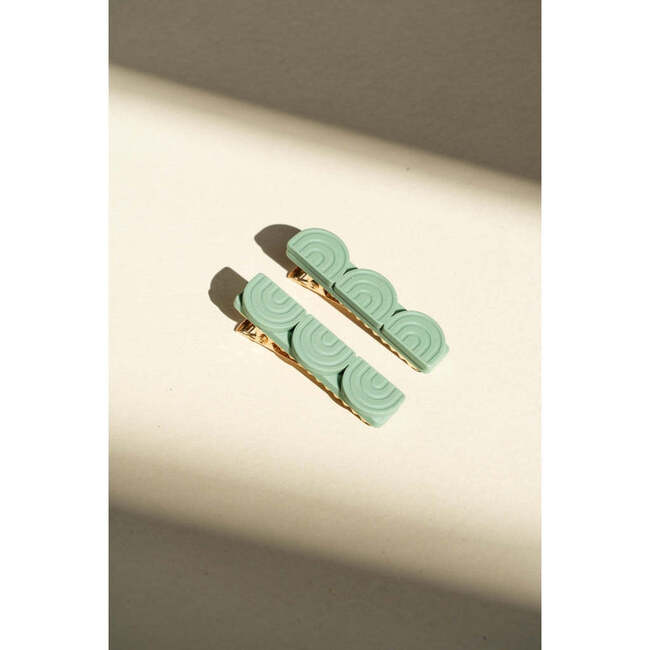 Tri Rainbow Bar Matte Hair Clips, Jade (Set Of 2)