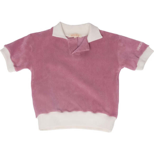 Retro Collared Short Sleeve Polo Shirt, Mauve Rose