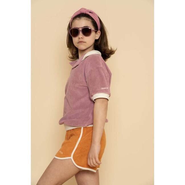 Retro Collared Short Sleeve Polo Shirt, Mauve Rose - Polo Shirts - 3