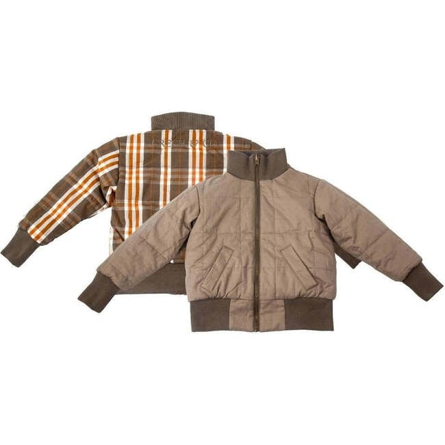 Plaid Reversible Bomber Jacket, Fog & Storm