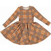 Plaid Crew Neck Long Sleeve Twirl Dress, Storm - Dresses - 1 - thumbnail