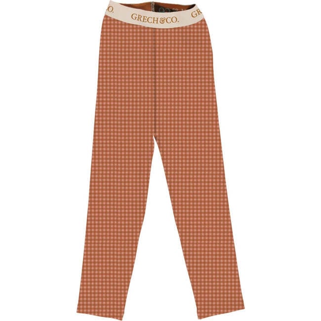 Organic Cotton Gingham Elastic Waist Leggings, Sunset