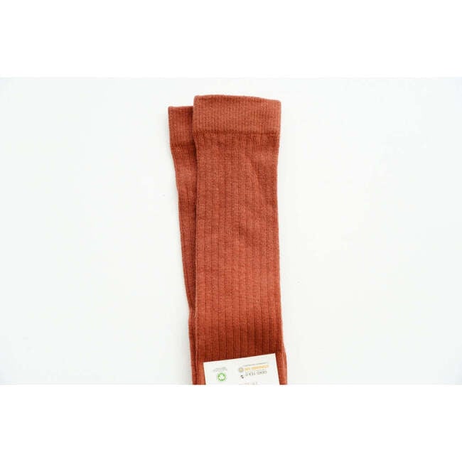 Kids Organic Cotton Ribbed Knee High Socks, Rust