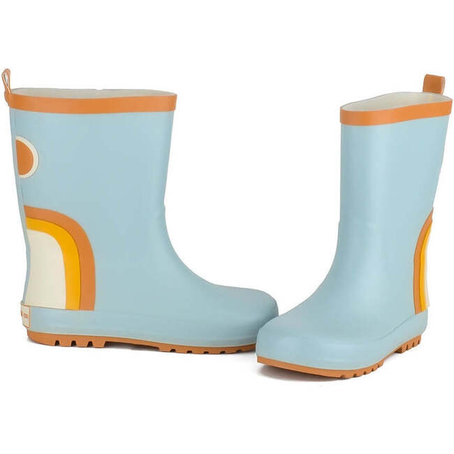 Kids Flexible Rubber Pull-On Rain Boots, Light Blue