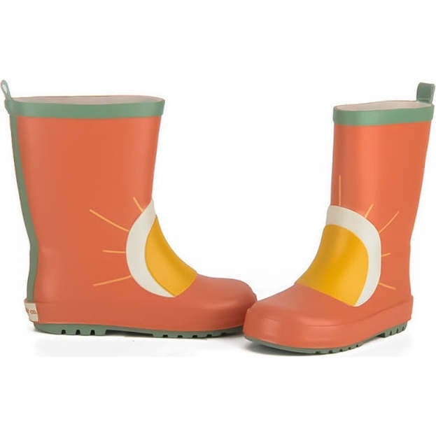 Kids Flexible Rubber Pull-On Rain Boots, Rust