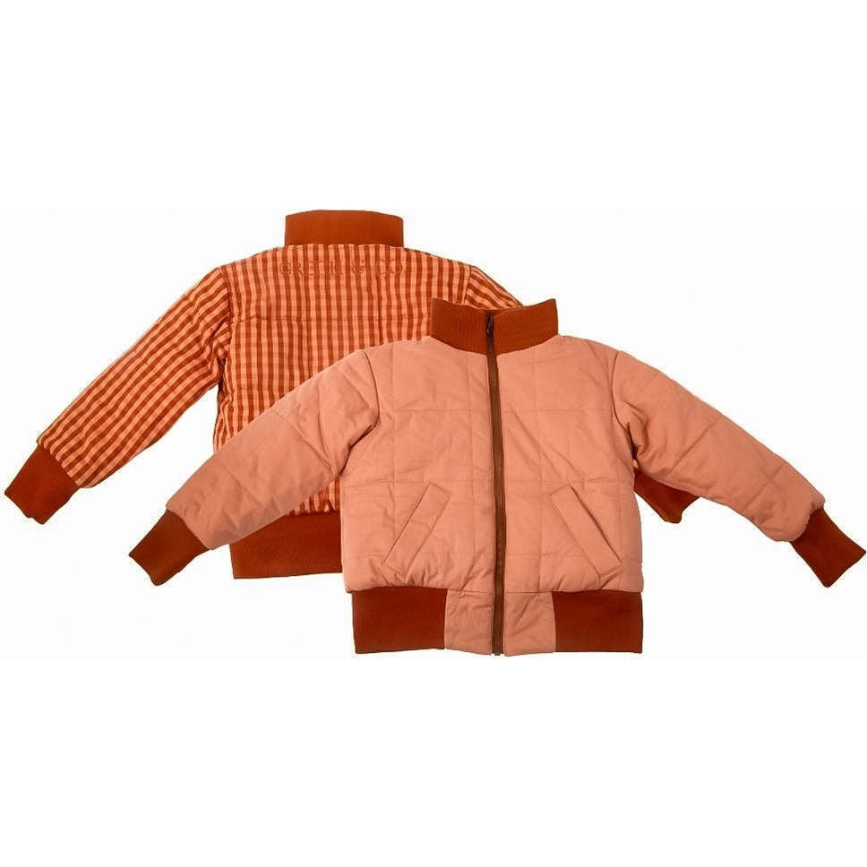 Gingham Reversible Zipper Bomber Jacket, Sunset & Sunset - Jackets - 1