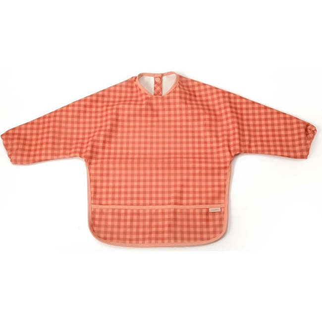 Gingham Water Resistant Front Pocket Smock Bib, Sunset