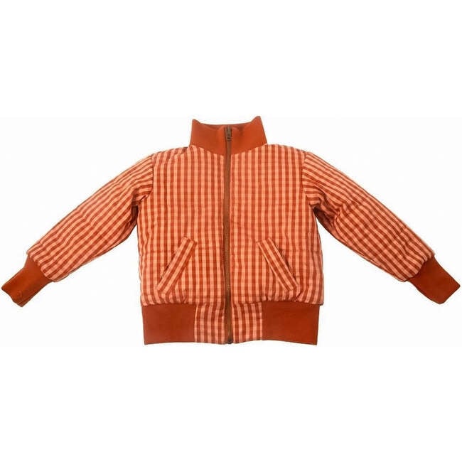 Gingham Reversible Zipper Bomber Jacket, Sunset & Sunset - Jackets - 6