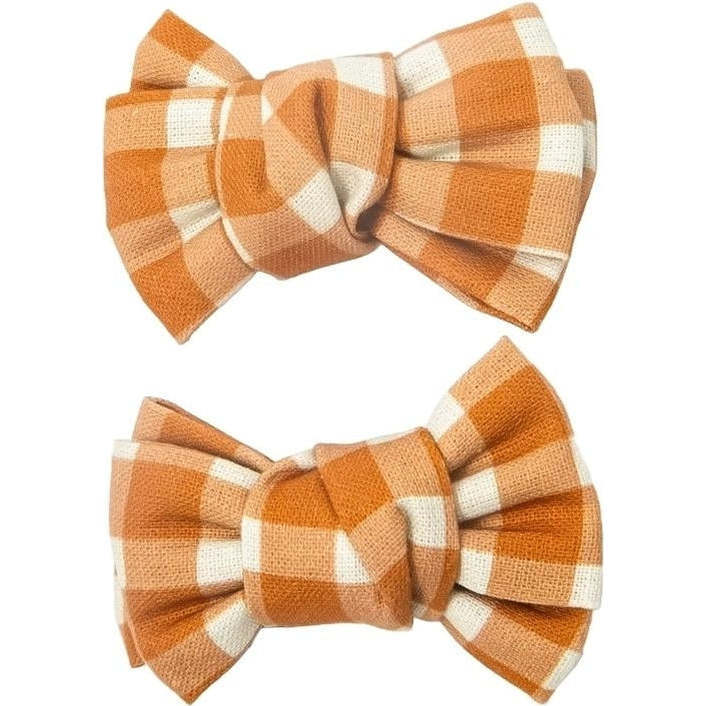 Gingham Pigtail Bow Hair Clips, Sienna (Set Of 2) - Hair Accessories - 1