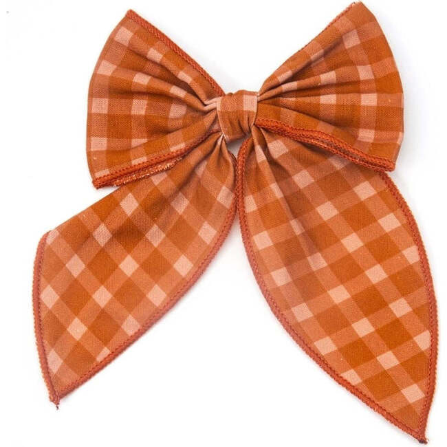 Fable Gingham Alligator Bow Clip, Sunset