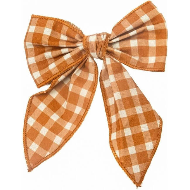 Fable Gingham Alligator Bow Clip, Sienna