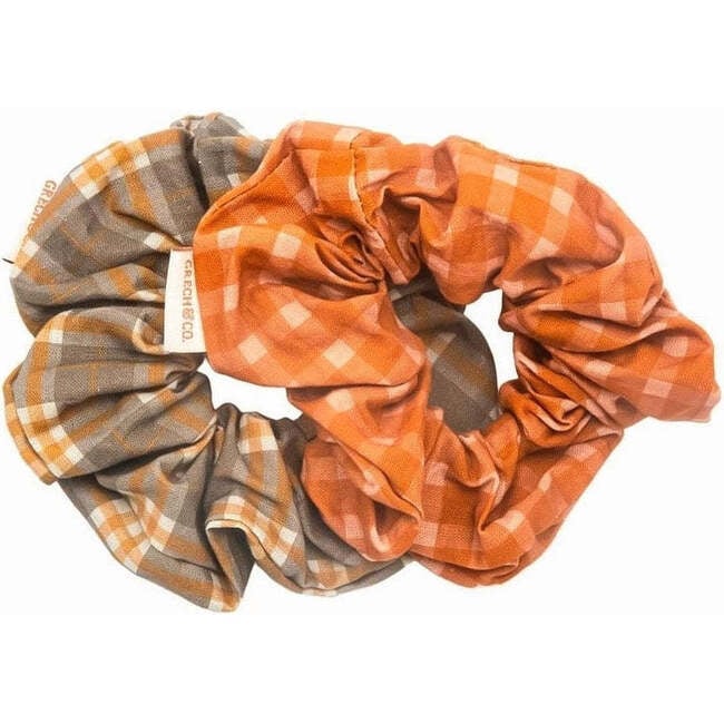 Elastic Hair Scrunchie, Sunset Gingham & Storm Plaid (Set Of 2)