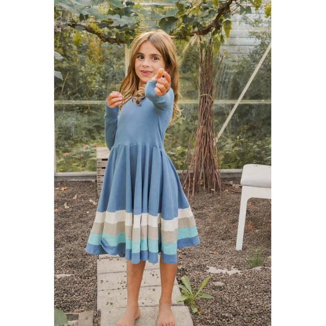 Crew Neck Long Sleeve Twirl Dress, Ombre & Desert Teal Ombre - Dresses - 2