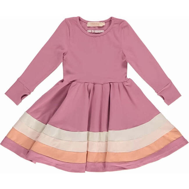 Crew Neck Long Sleeve Twirl Dress, Ombre & Mauve Rose Ombre