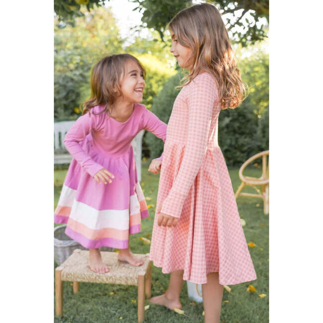 Crew Neck Long Sleeve Twirl Dress, Ombre & Mauve Rose Ombre - Dresses - 2