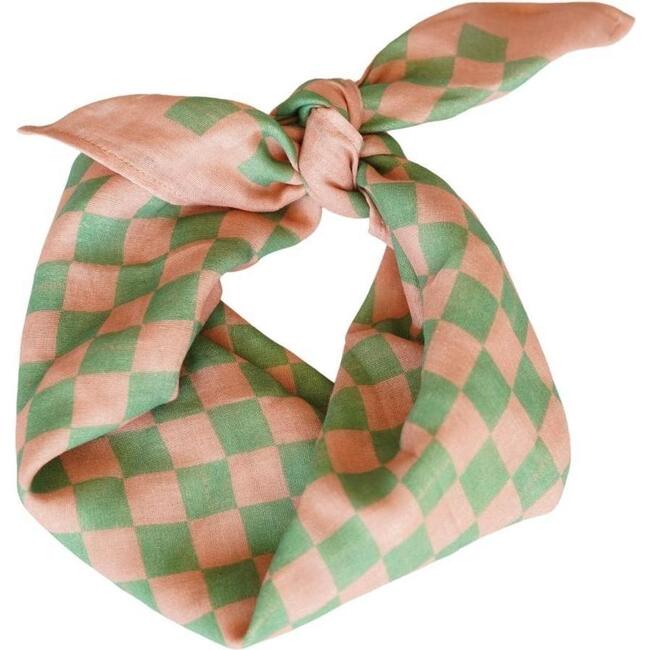 Checkered Organic Cotton Head Scarf, Sunset & Orchard