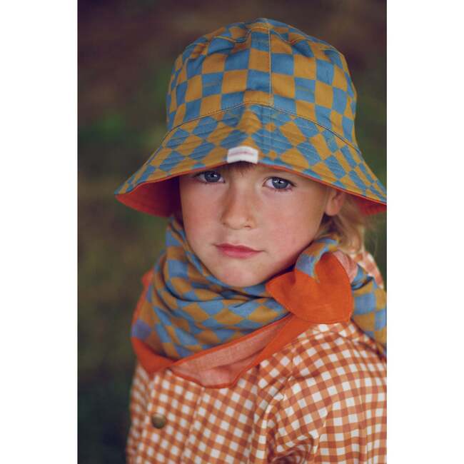 Checkered Organic Cotton Head Scarf, Laguna & Wheat - Scarves - 2